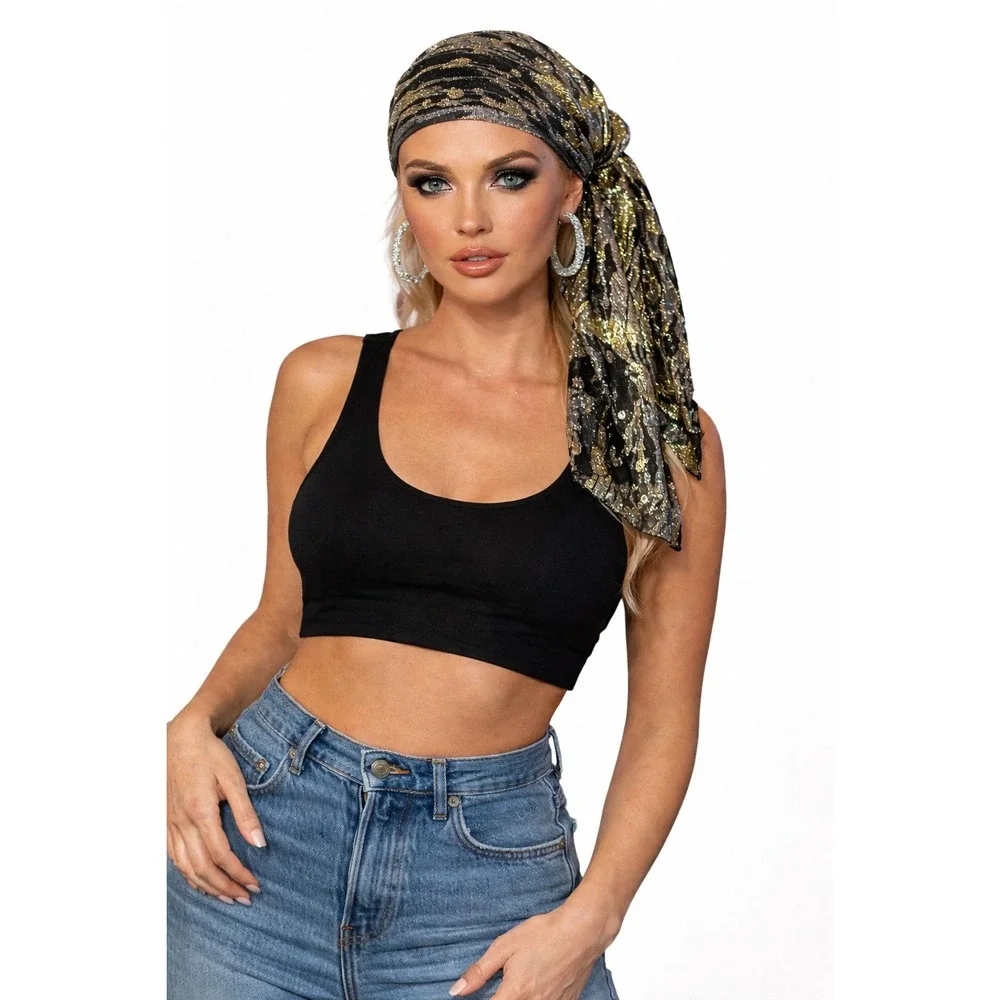 Black Metallic‎ Sheer Scarf Wrap Abstract Shimmer Evening Y2K Glam